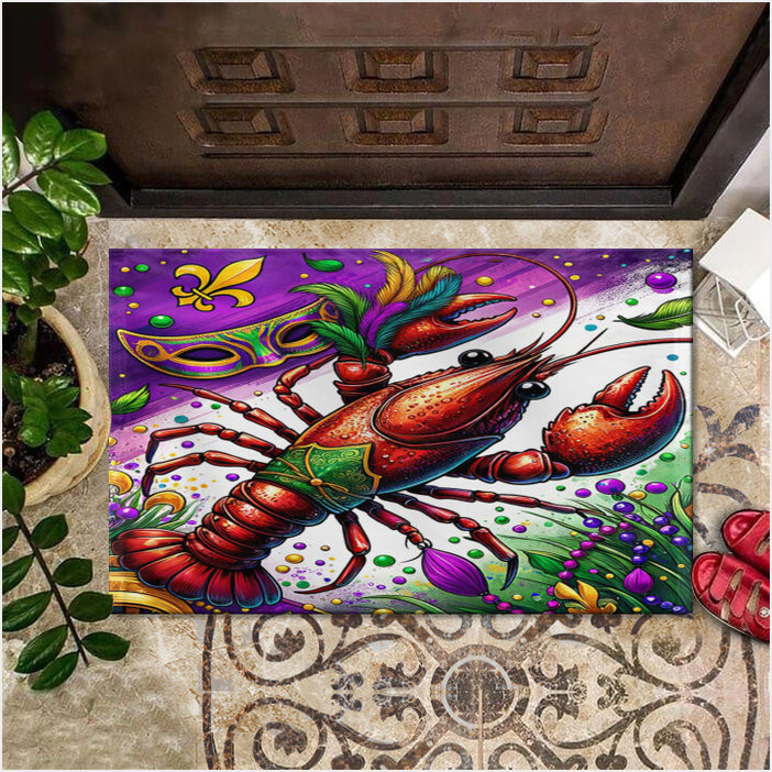 Crawfish Mardi Gras Doormat Fat Tuesday Indoor Floor Mats Carnival Merch Gifts For Best Friend-1