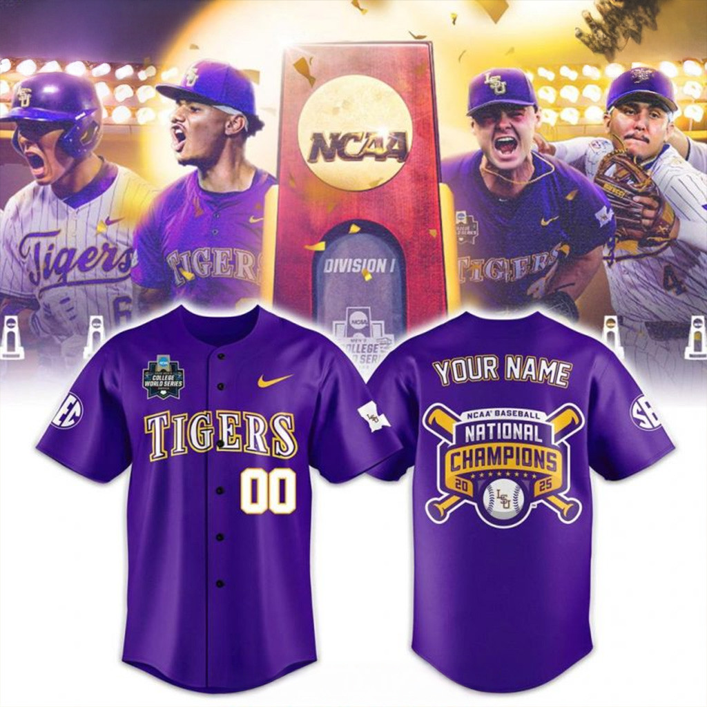 Custom 2025 LSU Tigers NCAA Men's College World Series Champions Baseball Jersey Tigers Merch-1