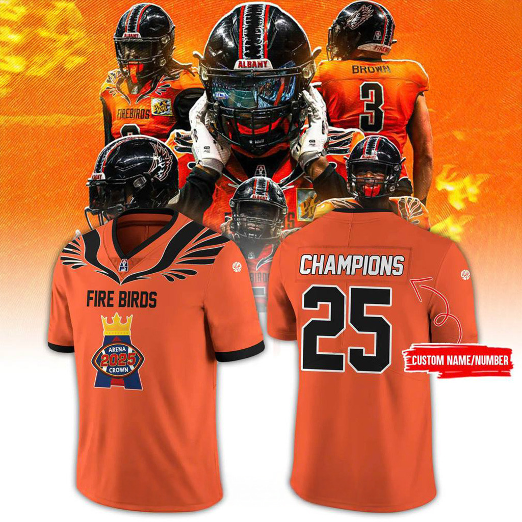 Custom Albany Firebirds 2025 Arena Crown Champions Football Jersey Fan Merch Dad Gifts-1