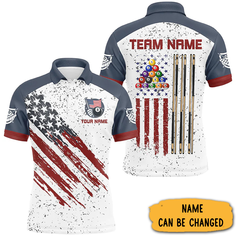 Custom American Flag Billiard Polo Shirts For Men, Patriotic Team Player Pool Gifts-1