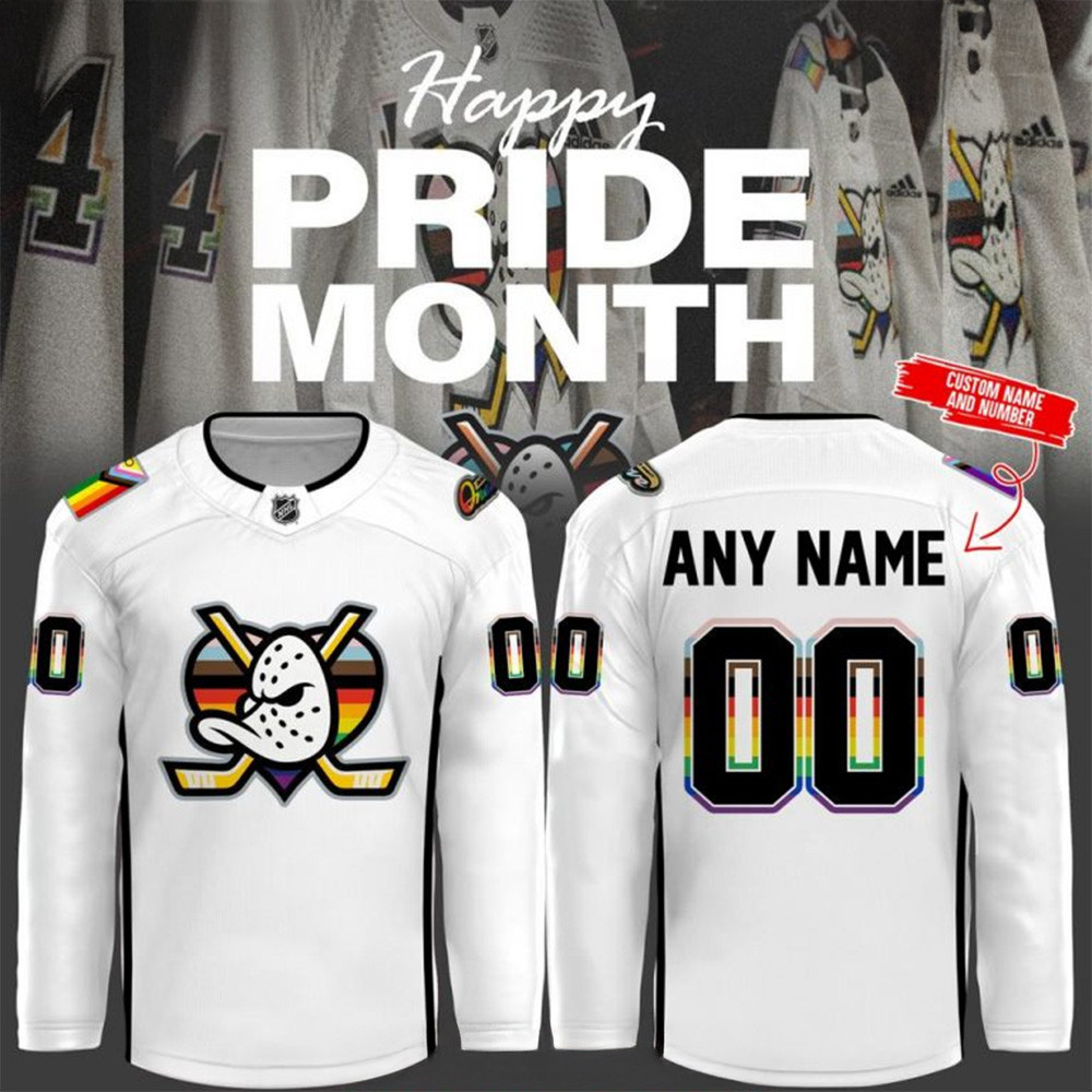 Custom Anaheim Ducks Happy Pride Night 2025 White Hockey Jersey Anaheim Ducks Merch-1