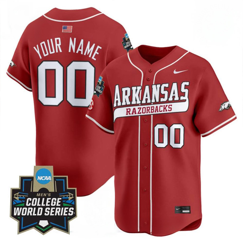 Custom Arkansas Razorbacks 2025 World Series Baseball Jersey Arkansas Razorbacks Merch-1