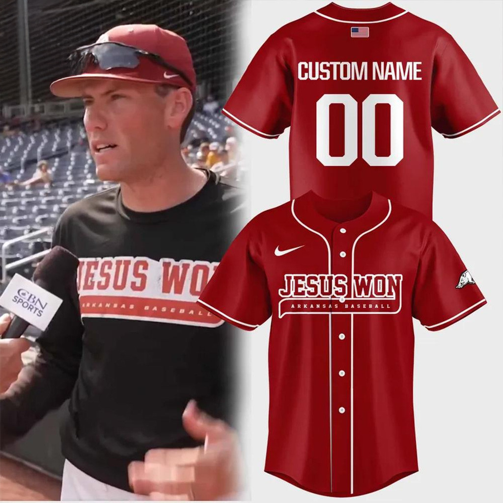 Custom Arkansas Razorbacks Jesus Won Baseball Jersey Arkansas Razorbacks Merch For Fans-1 Custom Arkansas Razorbacks Jesus Won Baseball Jersey Arkansas Razorbacks Merch For Fans-1