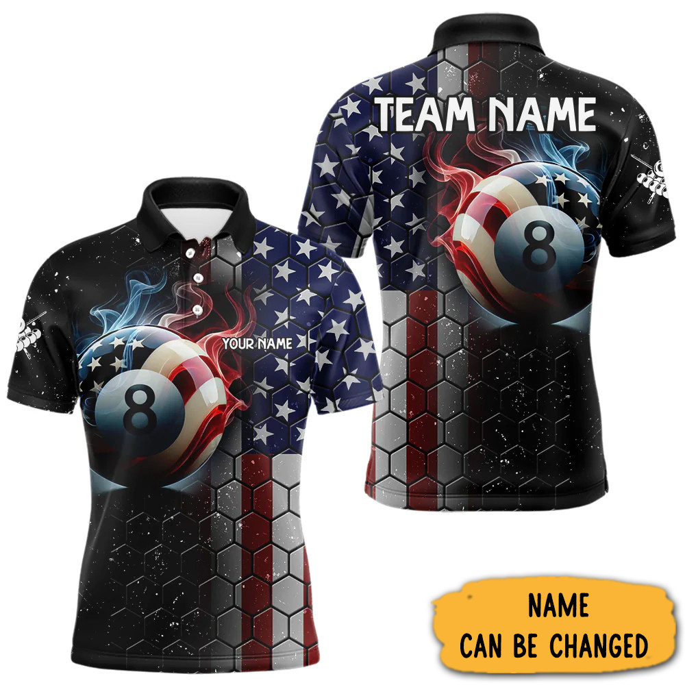 Custom Billiard Polo Shirt For Men 8 Ball Pool Polo Shirt With American Flag-1