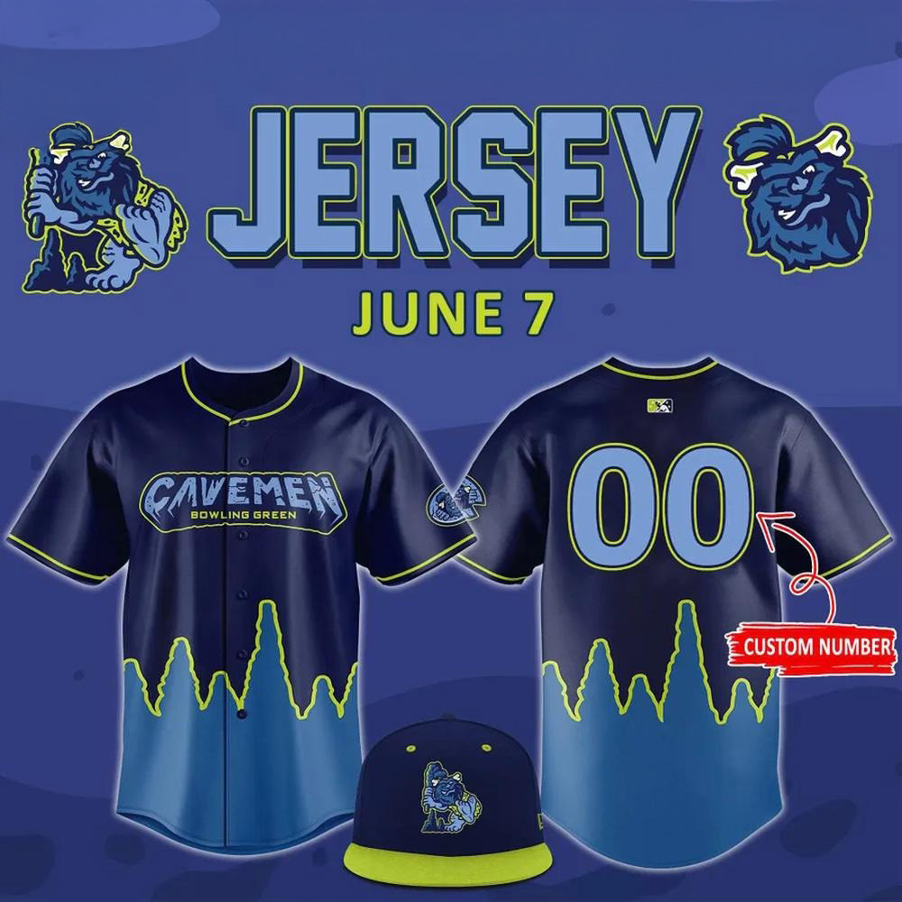 Custom Bowling Green Hot Rods x Cavemen Limited Edition Baseball Jersey Gifts For Dad-1