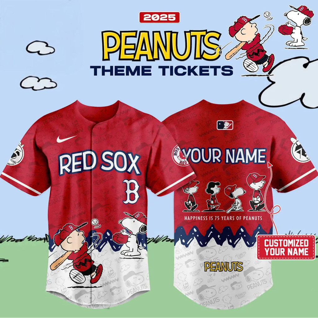 Custom Celebrating 75 Years Of Peanuts Boston Red Sox Jersey Gifts For Baseball Fans-1