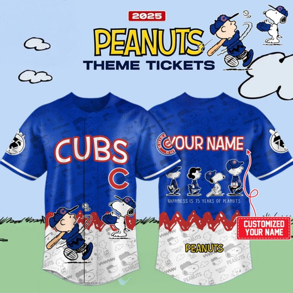 Custom Celebrating 75 Years Of Peanuts Chicago Cubs Jersey Gifts For Baseball Lovers-1