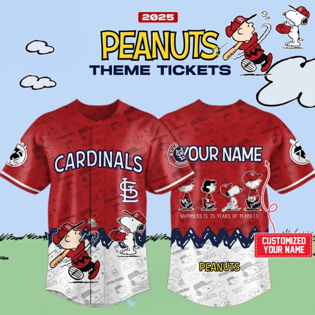 Custom Celebrating 75 Years of Peanuts St Louis Cardinals Jersey Cardinals Merch Fans Gifts-1