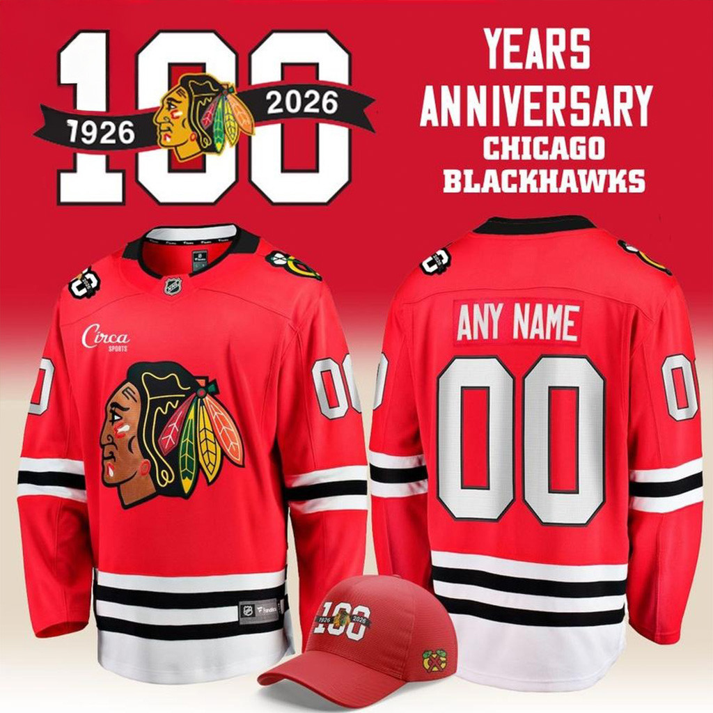 Custom Chicago Blackhawks 100 Years Anniversary Hockey Jersey Blackhawks Merch-1