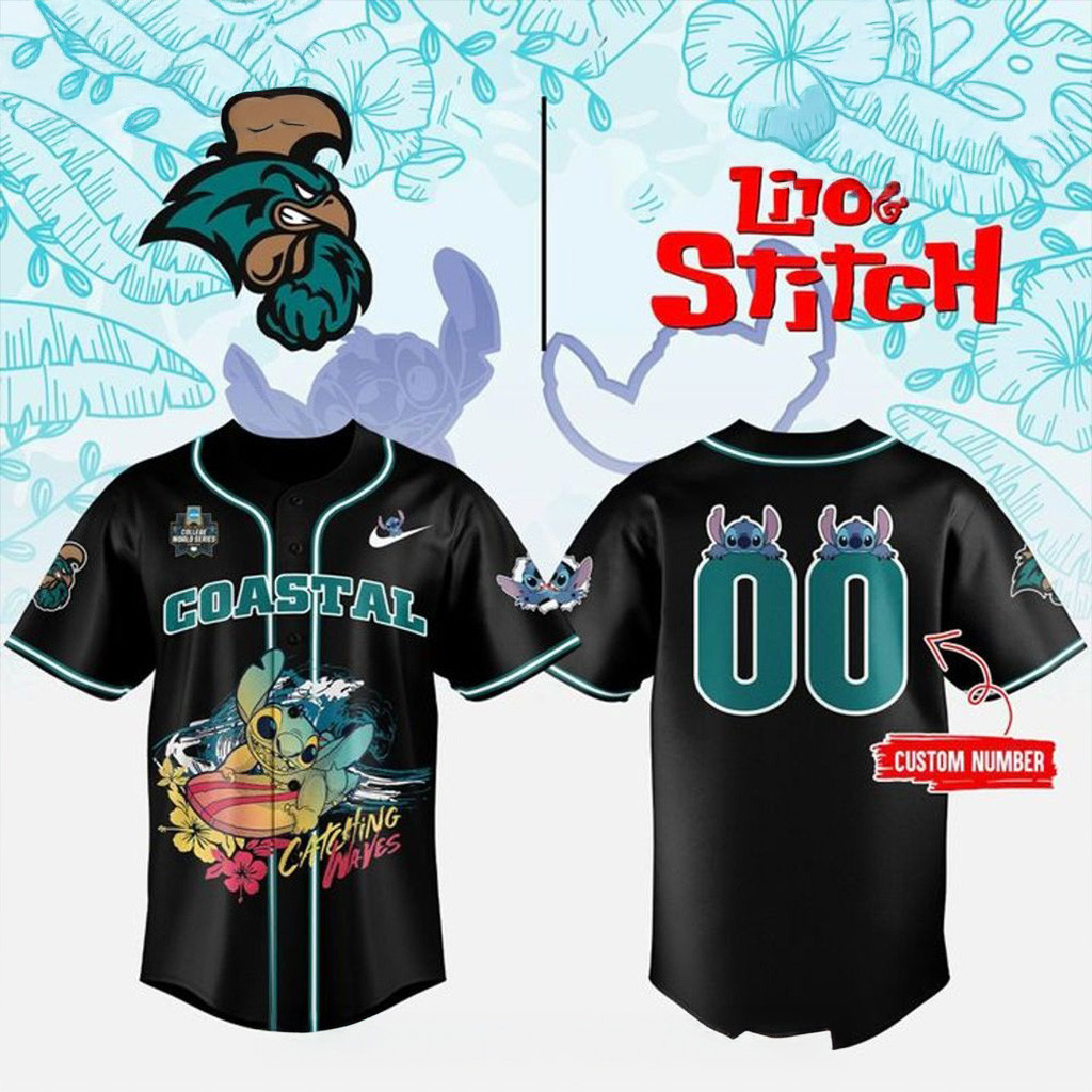 Custom Coastal Carolina Chanticleers Baseball X 2025 Lilo And Stitch Baseball Jersey Fan Merch-1