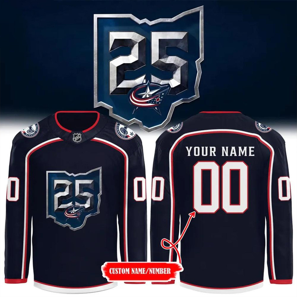 Custom Columbus Blue Jackets 25th Anniversary Season Hockey Jersey Gifts For Hockey Fan-1