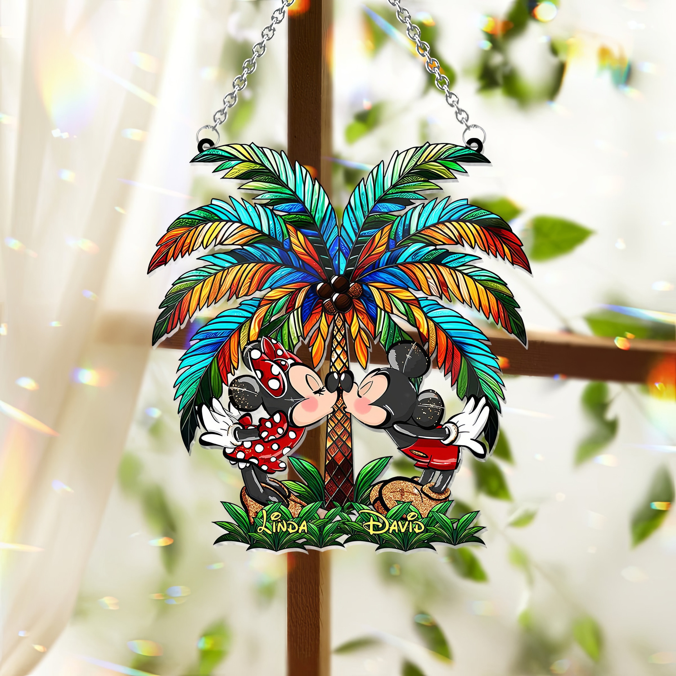 Custom Couple Mouse Under The Palm Tree Acrylic Window Ornament Gifts For Wife-1