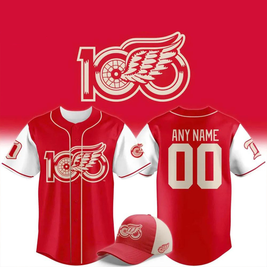 Custom Detroit Red Wings 100 Years Of Hockeytown Special Baseball Jersey Wings Merch-1