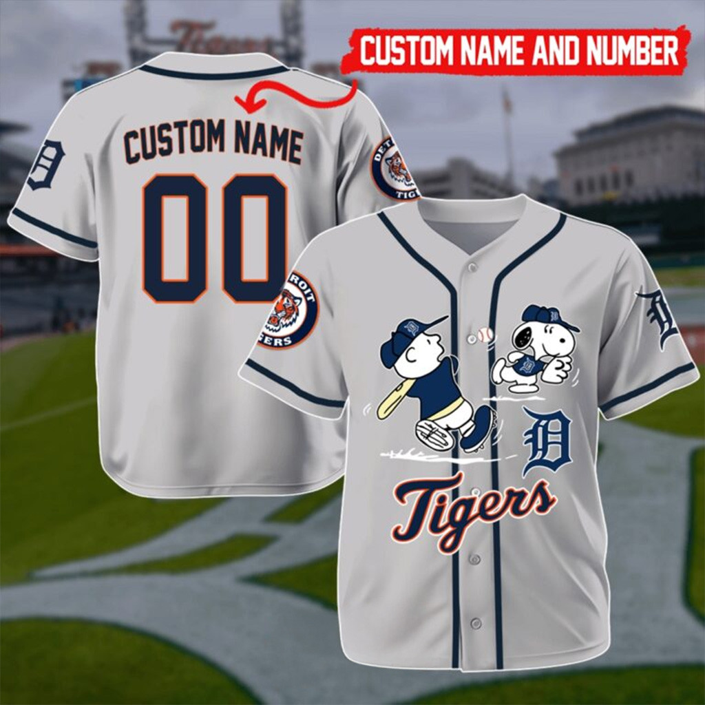 Custom Detroit Tigers Mix Charlie Brown And Snoopy Playing Baseball Jersey Fans Gifts-1 Custom Detroit Tigers Mix Charlie Brown And Snoopy Playing Baseball Jersey Fans Gifts-1
