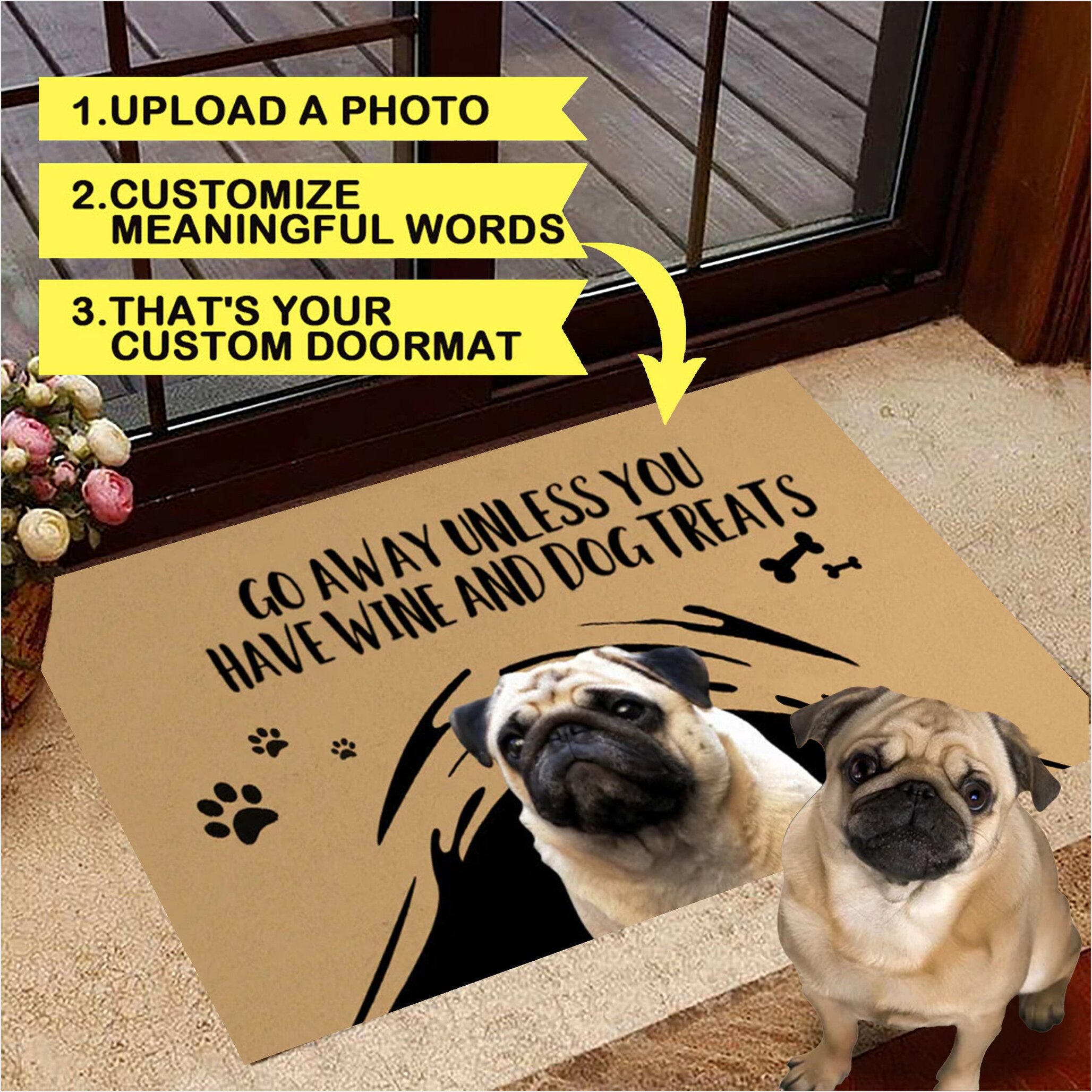 Custom Dog Doormat Bring Wine And Pet Treat Personalized Doormat With Dog Picture Gifts For BFF-1