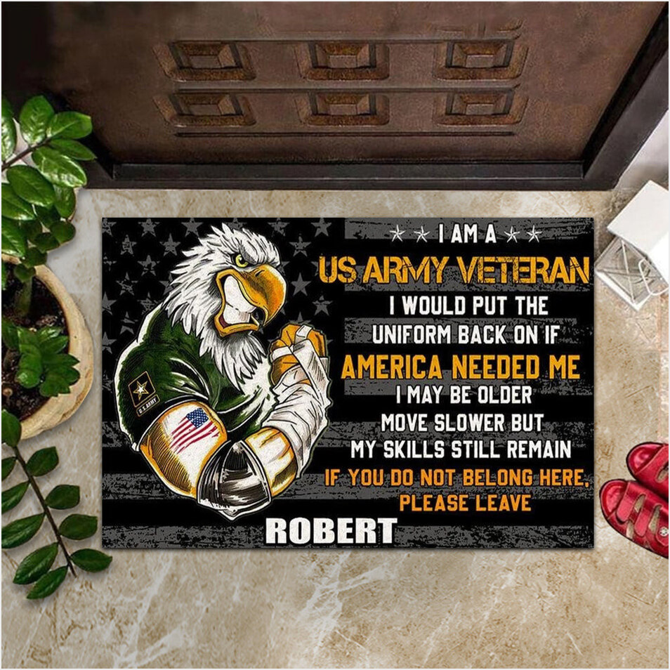 Custom Eagle I Am A US Army Veteran Doormat Patriotic Funny Door Mat Gifts For An Army Veteran-1