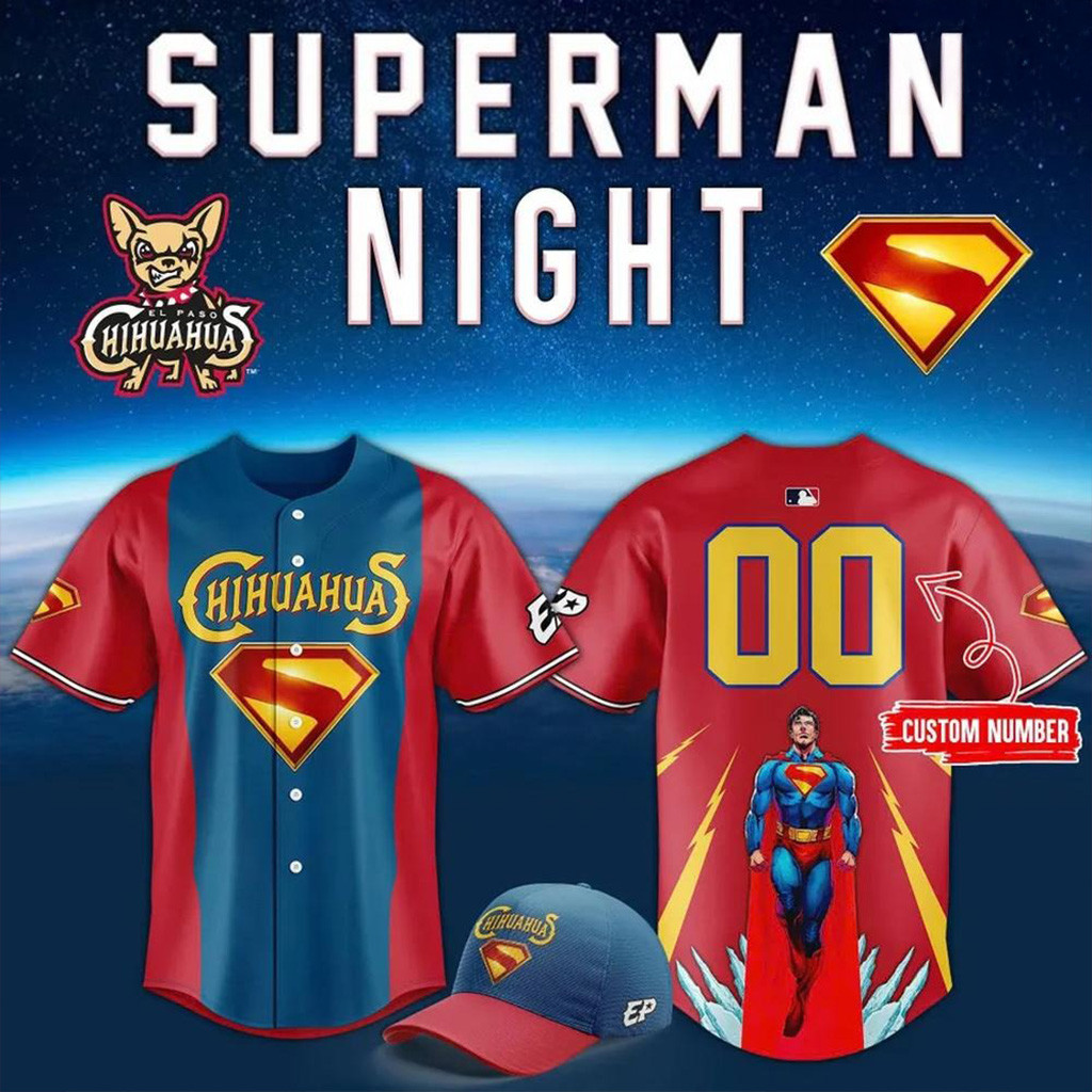 Custom El Paso Chihuahuas 2025 Superman Night Baseball Jersey El Paso Chihuahuas Merch-1