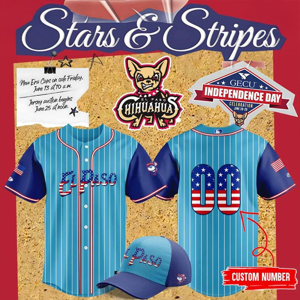 Custom El Paso Chihuahuas Stars Stripes Baseball Jersey El Paso Chihuahuas Merch Dad Gifts-1