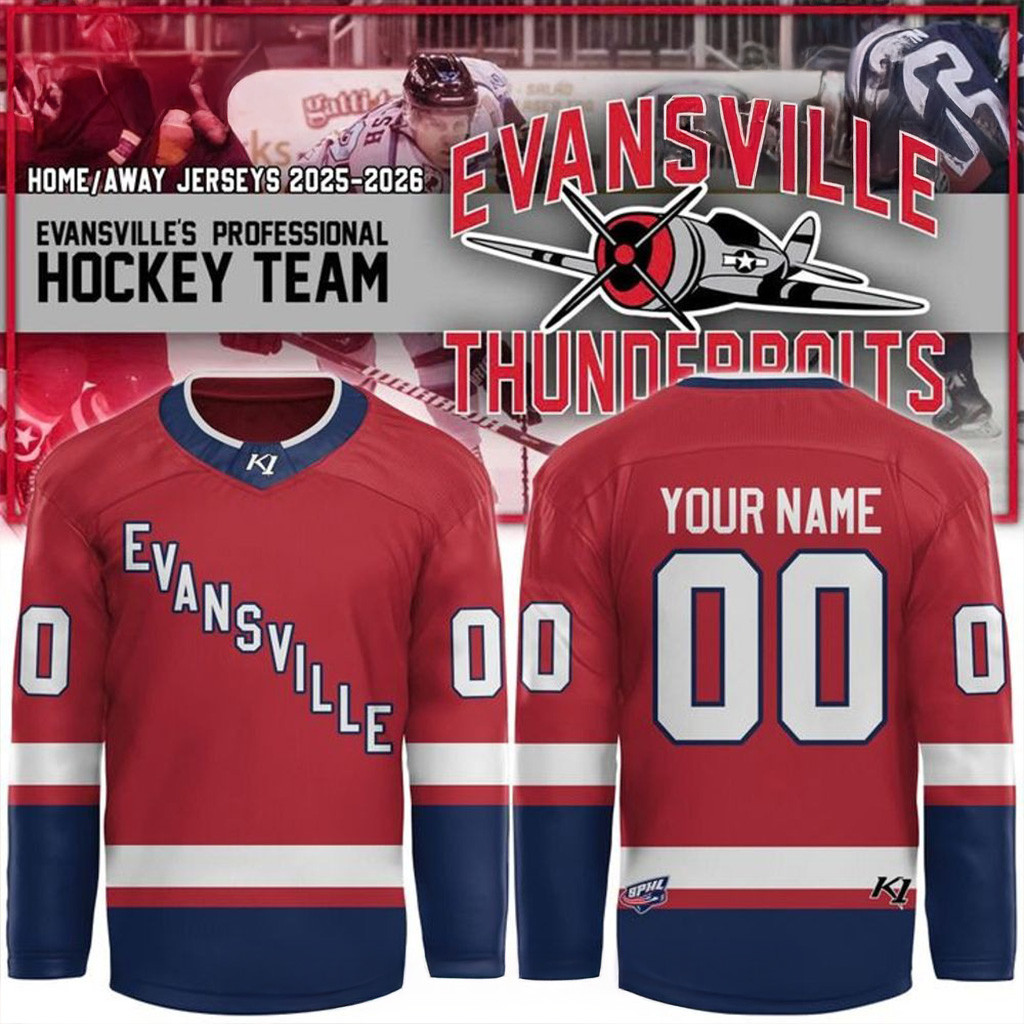 Custom Evansville Thunderbolts Professional Ice Hockey Team Red Hockey Jersey Best Gifts For Dad-1