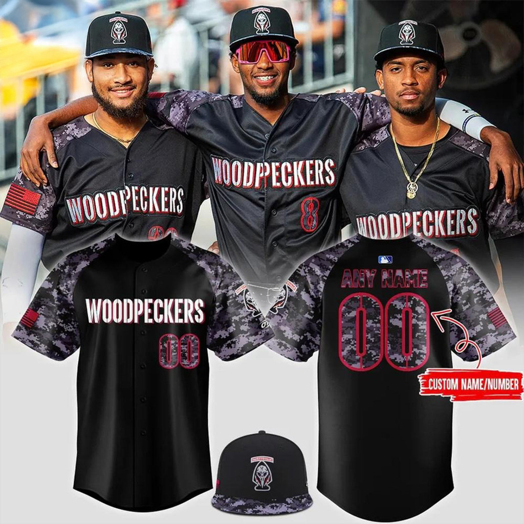Custom Fayetteville Woodpeckers Black Ops Baseball Jersey Woodpeckers Merch Gifts For Him-1