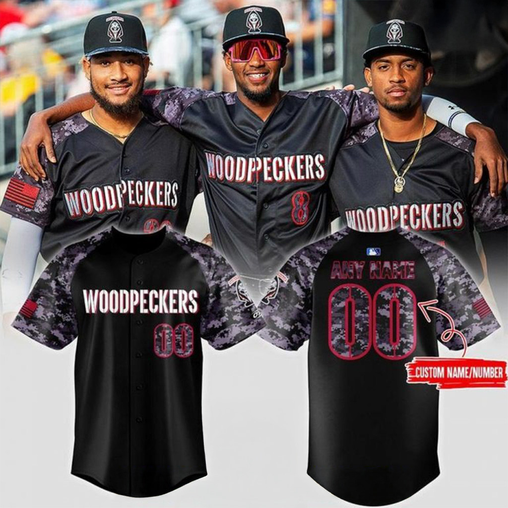 Custom Fayetteville Woodpeckers Black Ops Black 2025 Baseball Jersey Woodpeckers Merch-1