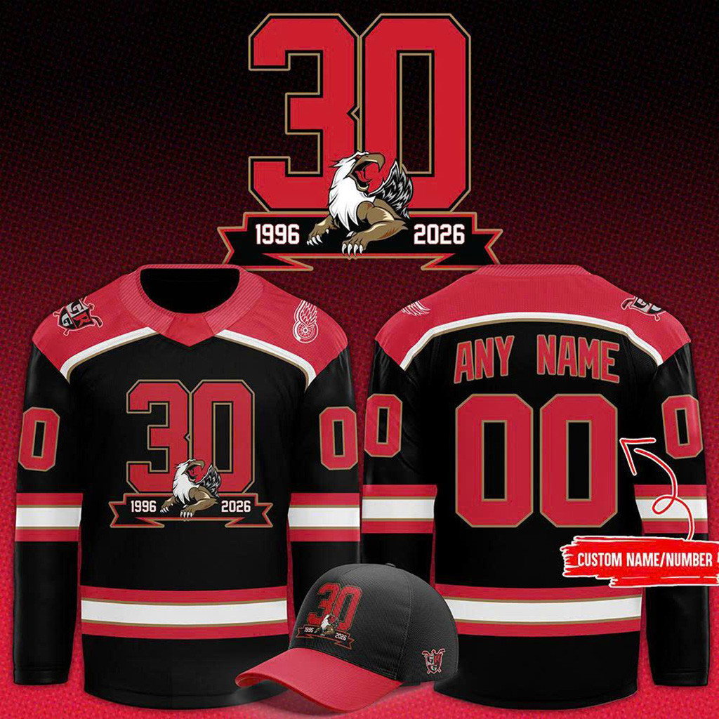 Custom Grand Rapids Griffins 30Th Anniversary Celebrations Hockey Jersey Gifts For Hockey Fans-1