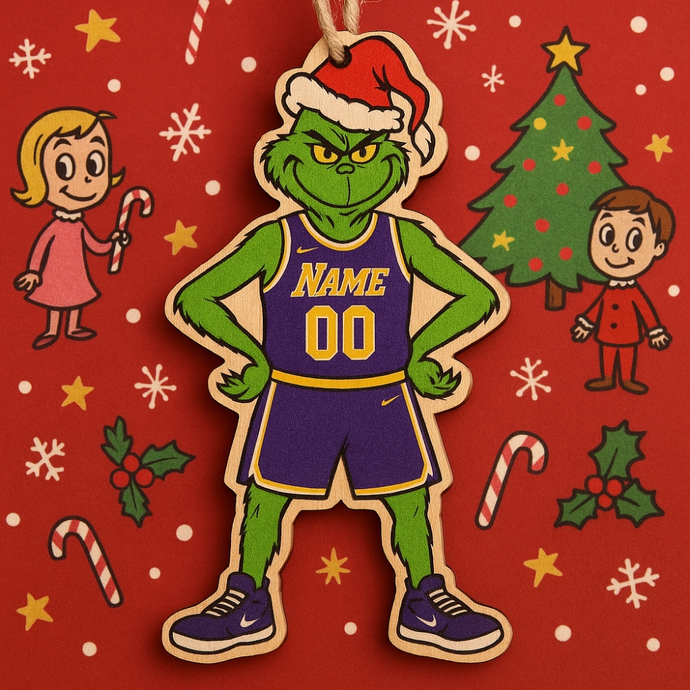 Custom Grinch Los Angeles Lakers Wooden Ornament Personalized Name And Number Christmas Gift 2025-1