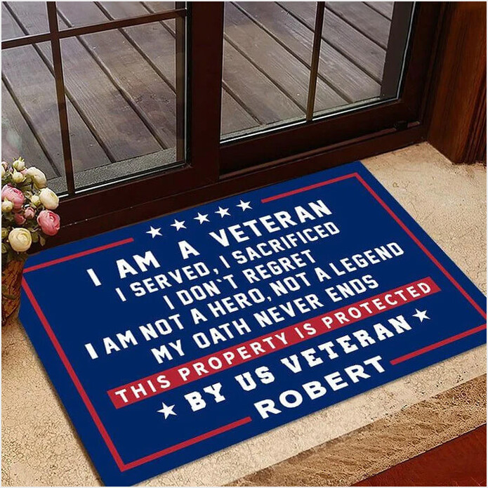 Custom I Am A Veteran Doormat This Property Is Protected By US Veteran Doormat Patriotic Merch-1