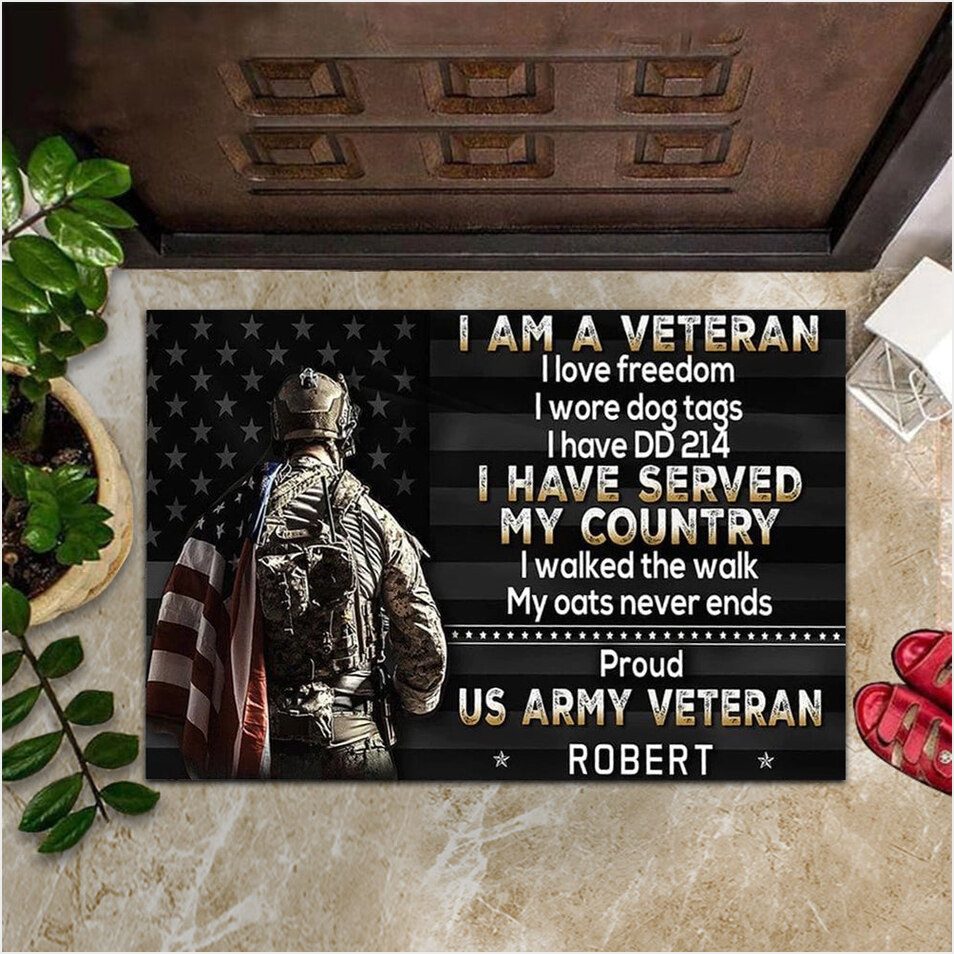 Custom I Am A Veteran I Have Served My Country Doormat Proud US Army Veteran Patriotic Doormat-1
