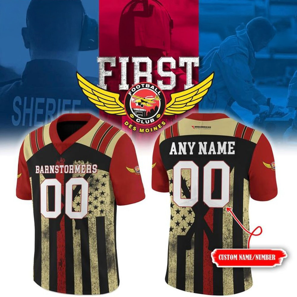 Custom Iowa Barnstormers X 2025 First Responders Night Football Jersey Iowa Barnstormers Merch-1