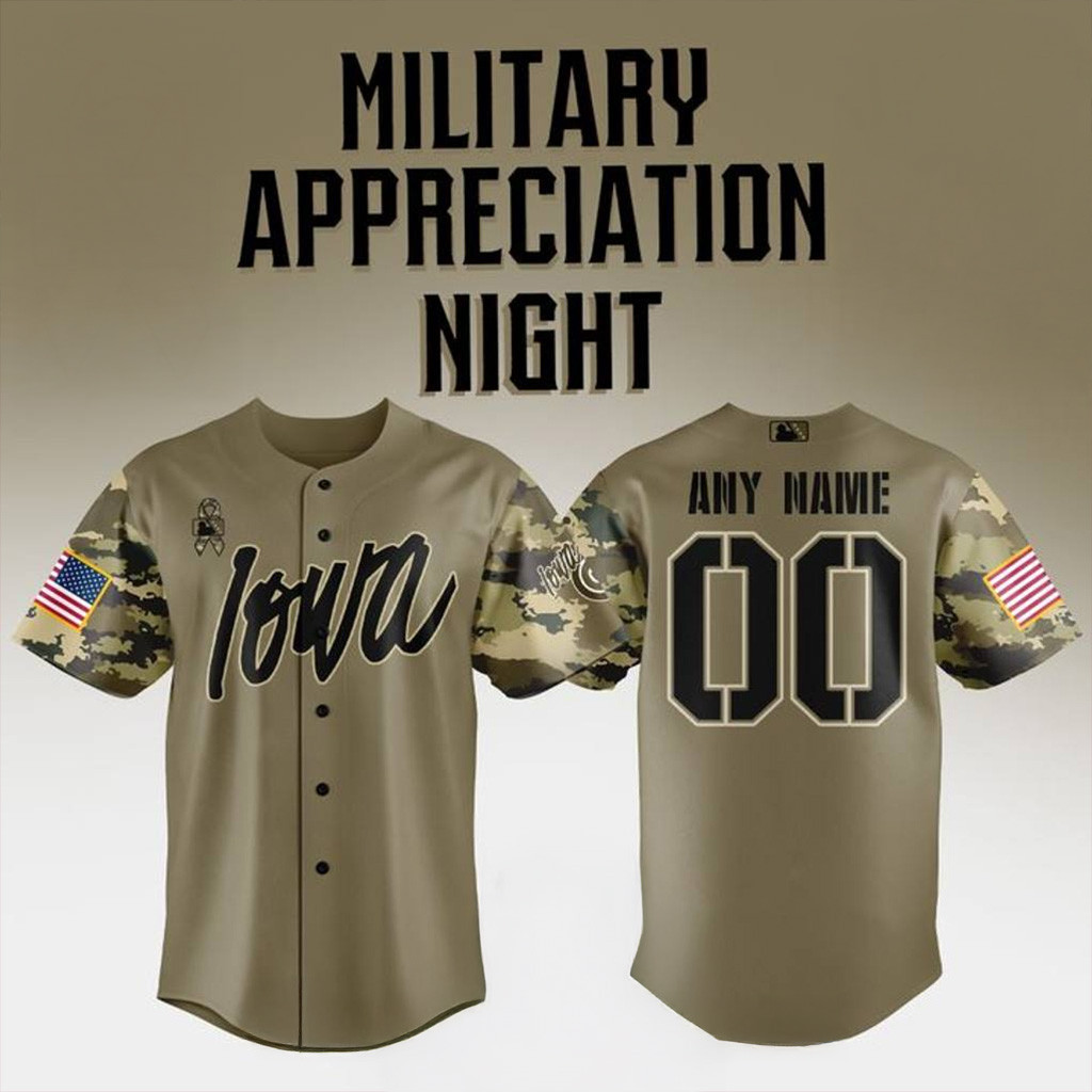 Custom Iowa Cubs Military Appreciation Night 2025 Camo Baseball Jersey Iowa Cubs Merch-1