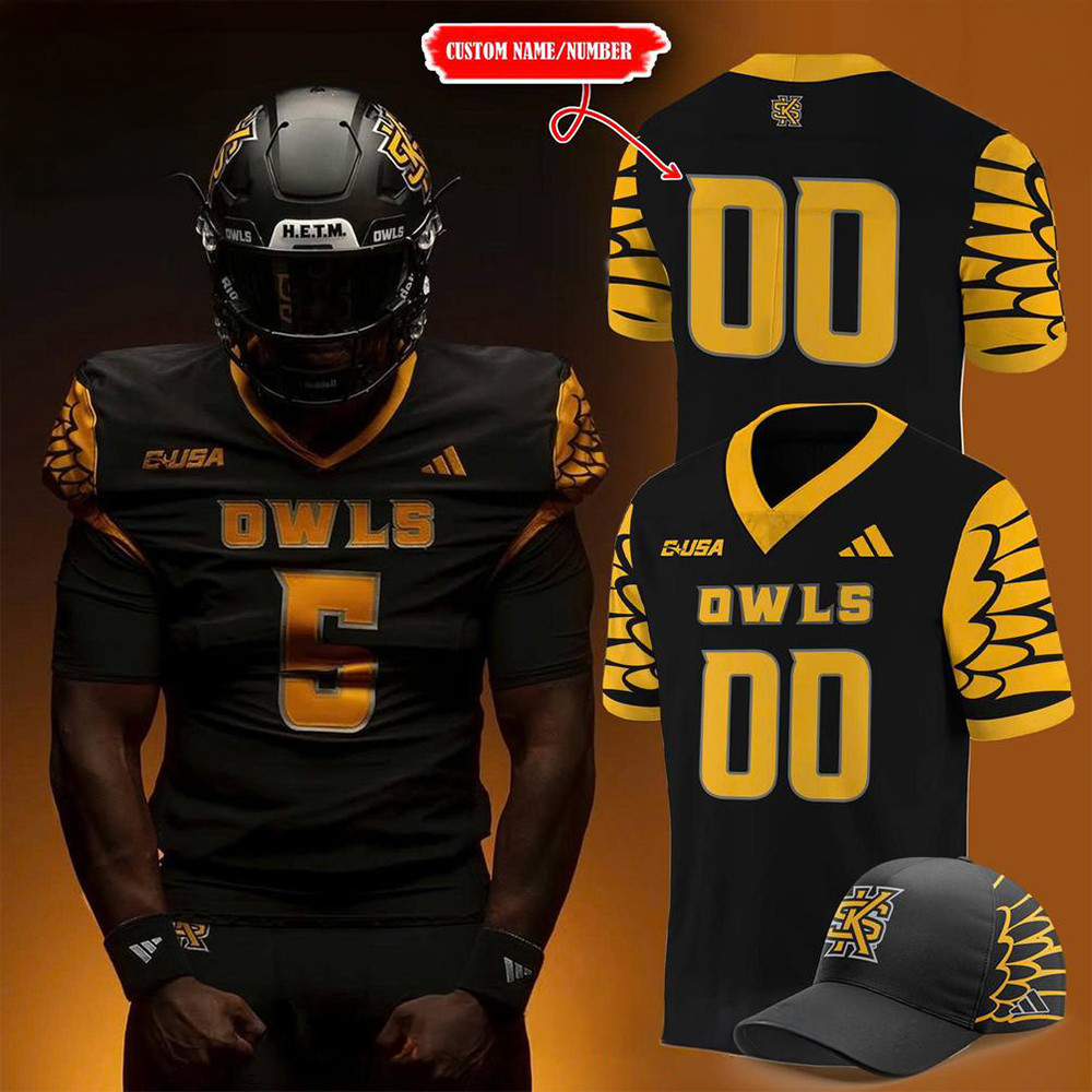 Custom Kennesaw State Owls Black Uniform Football Jersey Fan Merch Husband Gifts-1