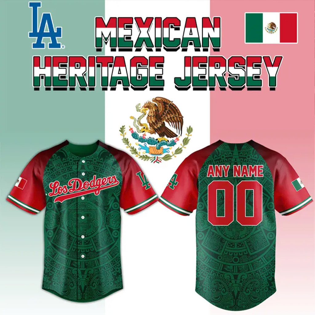 Custom LA Dodgers Back To Back Champions Jersey 2025 Mexican Heritage Night Jersey Fan Gifts-1
