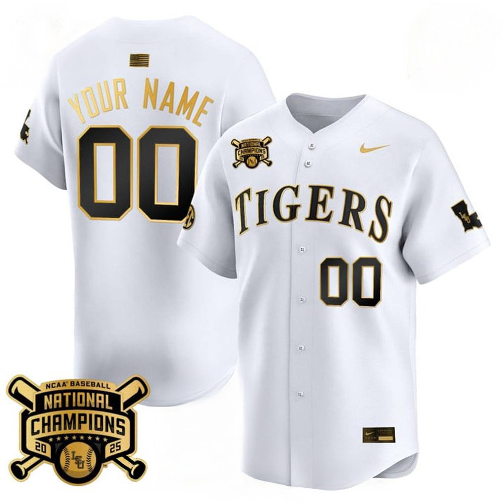 Custom LSU Tigers 2025 College World Series Champions Gold Vapor Special White Baseball Jersey-1