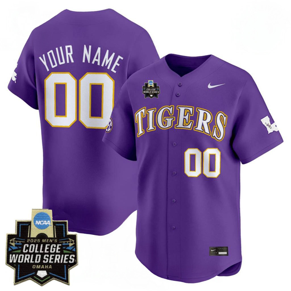 Custom LSU Tigers 2025 College World Series OMAHA Special Baseball Jersey LSU Tigers Merch-1