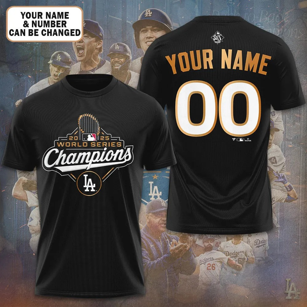 Custom Los Angeles Dodgers World Series Merch 2025 LA Dodgers Back To Back Champions Shirt-1