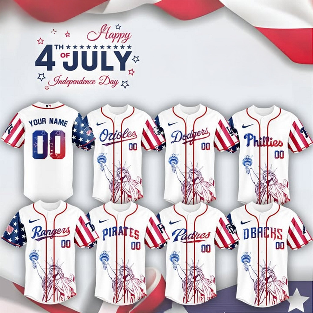 Custom MLB All Teams Happy 4th Of July Jersey MLB Merch Presents For Baseball Fans-1
