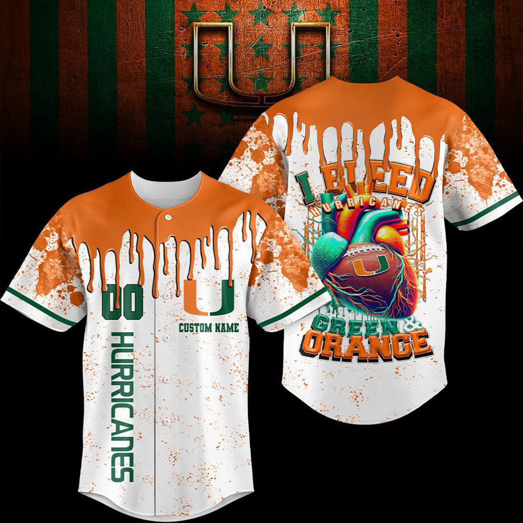 Custom Miami Hurricanes NCAA I Bleed Baseball Jersey Miami Hurricanes Merch Gift For Him-1