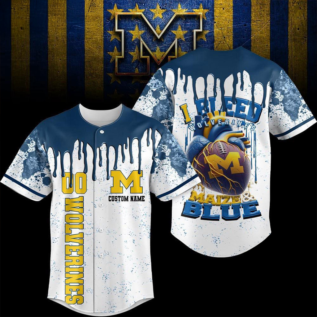 Custom Michigan Wolverines NCAA I Bleed Baseball Jersey Michigan Wolverines Merch Fan Gifts-1