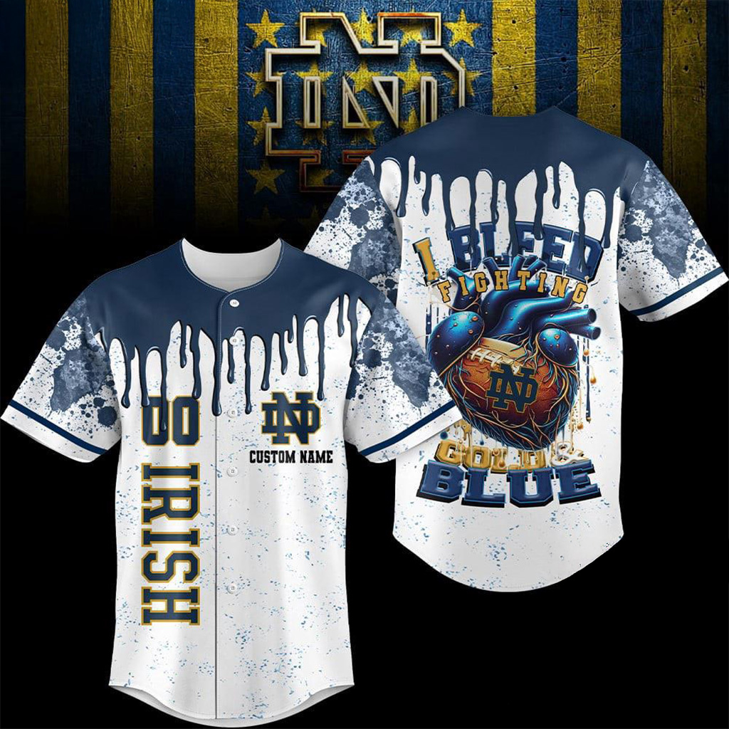 Custom Notre Dame Fighting Irish NCAA I Bleed Baseball Jersey Fan Merch Gift For Brother-1