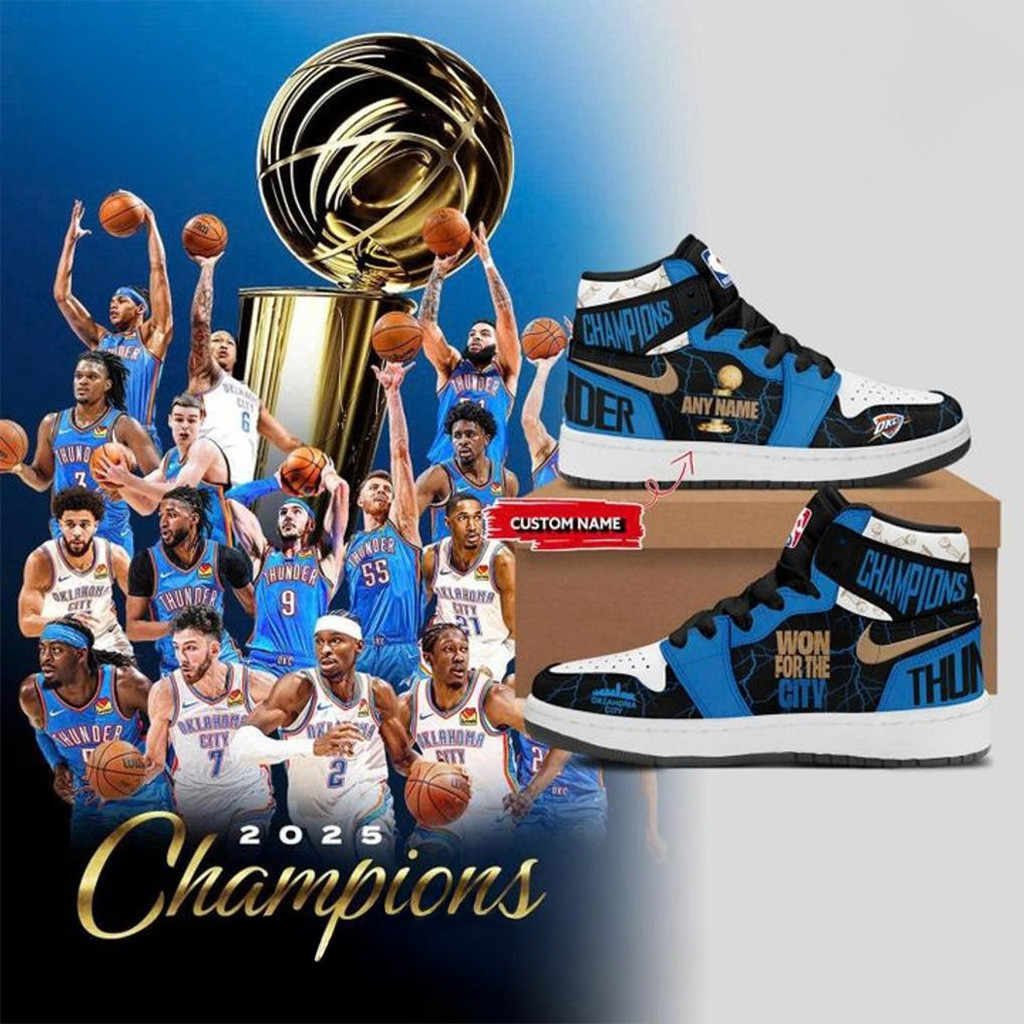 Custom Oklahoma City Thunder 2025 NBA Champions Won for the City Air Jordan 1 Sneaker OKC Merch Gifts For Dad-1
