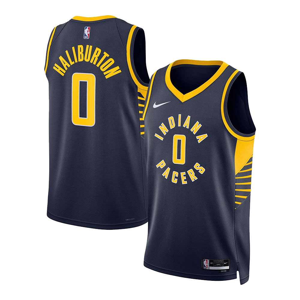 Custom Pacers NBA Finals Merch Indiana Pacers Tyrese Haliburton Navy Swingman Jersey For Fans-1