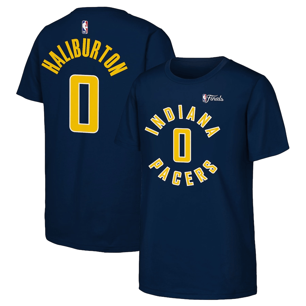Custom Pacers NBA Finals Merch Indiana Pacers Tyrese Haliburton Navy T-Shirt Gifts For Fans-1