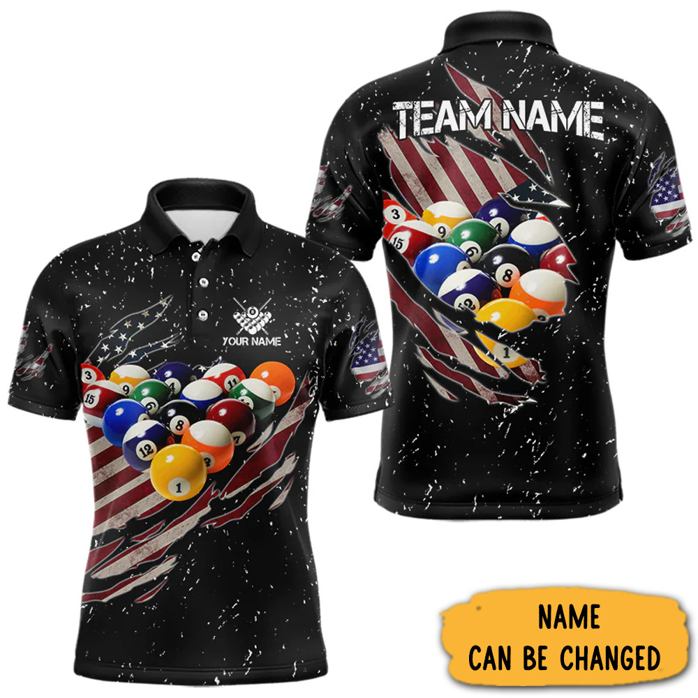 Custom Patriotic American Flag Billiard Polo Shirt For Men Billiard Lovers Gifts-1