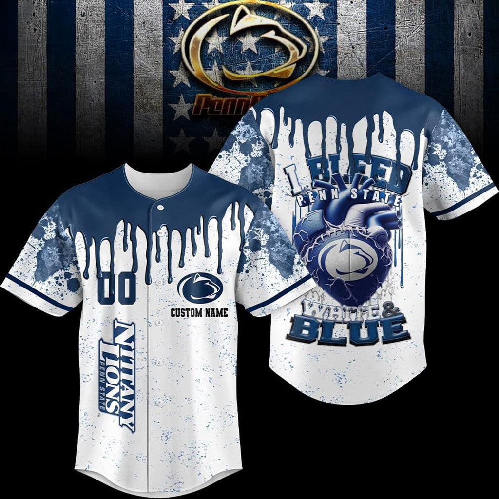 Custom Penn State Nittany Lions NCAA I Bleed Baseball Jersey Fan Merch Gift For Husband-1
