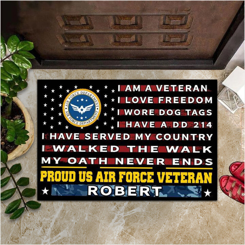 Custom Proud US Air Force Veteran Doormat I Am A Veteran I Love Freedom USAF Merchandise-1