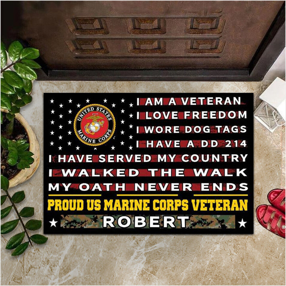 Custom Proud US Marine Corps Veteran Doormat I Am A Veteran I Love Freedom USMC Merchandise-1