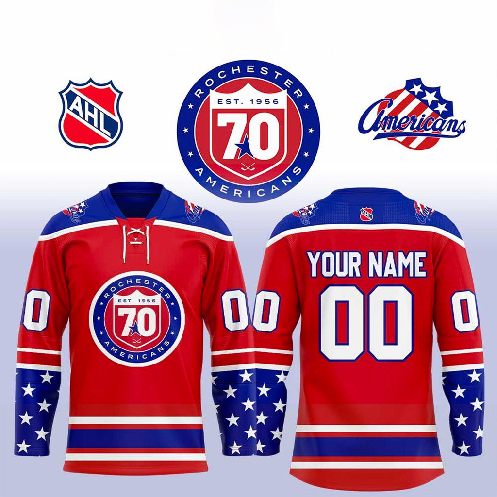 Custom Rochester Americans 70th Season Of Amerks Hockey Jersey Fan Merch Dad Gifts-1