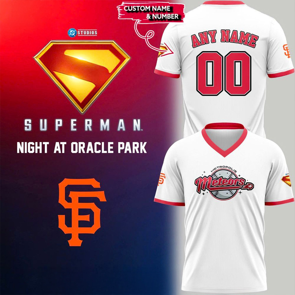 Custom San Francisco Giants X Superman Night Metropolis Meteors V-neck T-Shirt Giants Merch-1