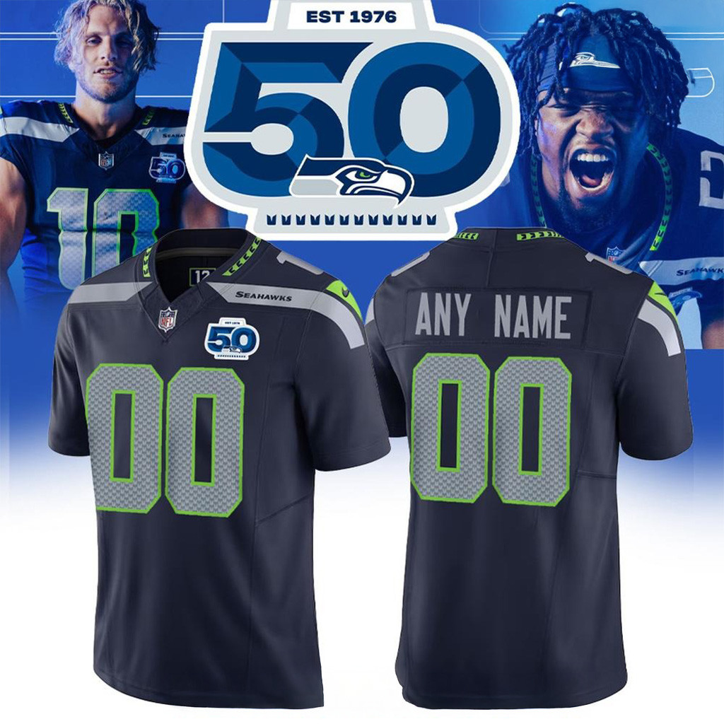 Custom Seattle Seahawks 50th Anniversary Football Jersey Seattle Mariners Merch Dad Gifts-1